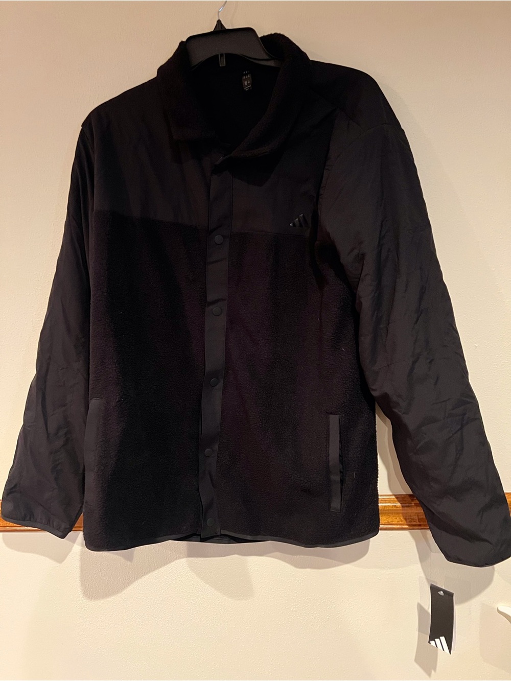 adidas Black Lightweight Fleece Shearling Style Shirt Jacket